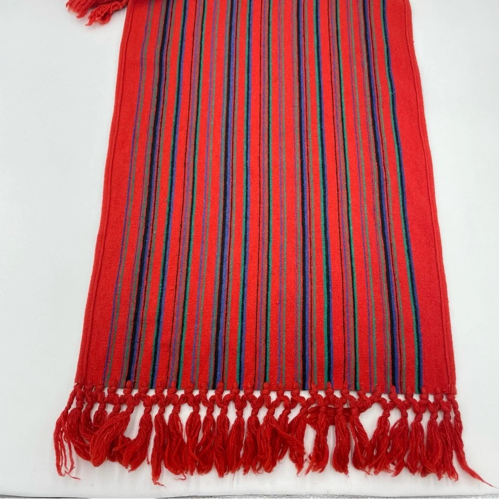 Vintage Table Runner Striped Fringe Red Boho Eclectic Home Decor Dining‎ Room